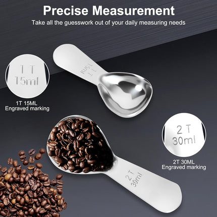 2Pcs Coffee Scoops, Premium 18/8 Stainless Steel Coffee Spoons, Set of 2 Short Handled (1 Tablespoon & 2 Tablespoon) Coffee Measuring Spoon for Ground Coffee, Tea and Powder by.