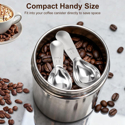 2Pcs Coffee Scoops, Premium 18/8 Stainless Steel Coffee Spoons, Set of 2 Short Handled (1 Tablespoon & 2 Tablespoon) Coffee Measuring Spoon for Ground Coffee, Tea and Powder by.