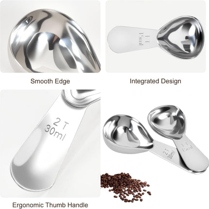 2Pcs Coffee Scoops, Premium 18/8 Stainless Steel Coffee Spoons, Set of 2 Short Handled (1 Tablespoon & 2 Tablespoon) Coffee Measuring Spoon for Ground Coffee, Tea and Powder by.