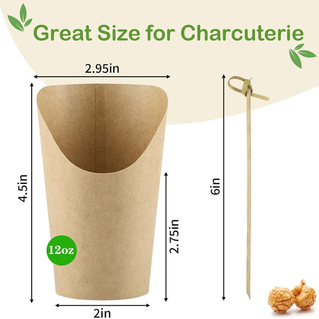 50 Pcs Charcuterie Cups with 100 Cocktail Picks, Disposable 12oz Kraft Paper Snack Cup, Appetizer Cups for Parties.