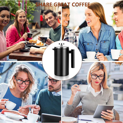 34 OZ Large French Press, Premium Stainless Steel Sturdy Insulated French Press Coffee Maker, 4-8 Cups French Coffee Press, Tea Presses for Home Kitchen Caming Loose Tea, Elegant Black.