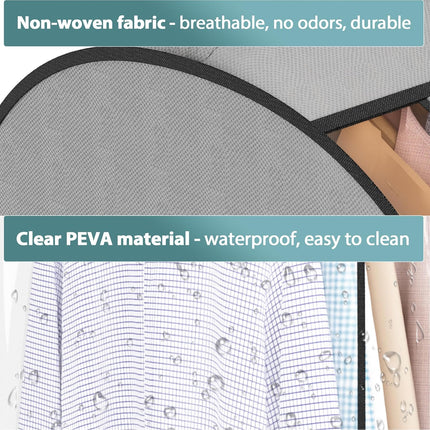 10" Gusseted Garment Bags for Hanging Clothes 40" Suit Bags for Open Closet Storage, Side Clear Clothing Cover for Coat, Dress, Jacket, Shirt, Fur Wardrobe Protector, 3 Packs, Grey.