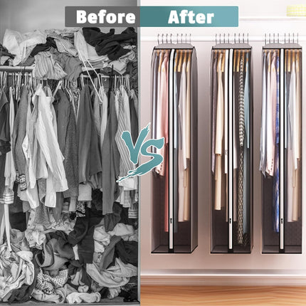 10" Gusseted Garment Bags for Hanging Clothes 40" Suit Bags for Open Closet Storage, Side Clear Clothing Cover for Coat, Dress, Jacket, Shirt, Fur Wardrobe Protector, 3 Packs, Grey.
