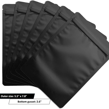 100 Pack Matte Black Mylar Stand Up Bags - 5.5x7.8 Inches Smell Proof Resealable Pouch Bag, Sealable Foil Packaging Zipper Pouches for Food Storage.