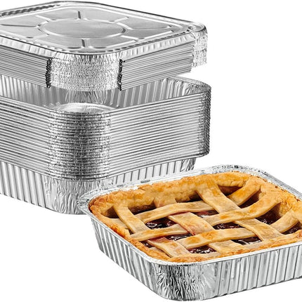 [25 Sets 8-Inch Square Foil Pans with Lids - Disposable Food Containers, Aluminum Foil Pans For Baking, Cooking, Storing and Preparing Food (Formerly Comfy Package).