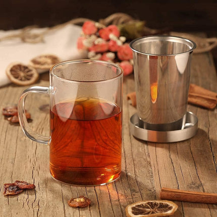 16.9 Oz Borosilicate Glass Tea Mug Cup Tea Glasses with Stainless Steel Infuser & Lid, Loose Leaf Glass Tea Cup Teacup 430mL(Use Capacity).