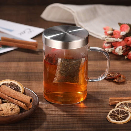 16.9 Oz Borosilicate Glass Tea Mug Cup Tea Glasses with Stainless Steel Infuser & Lid, Loose Leaf Glass Tea Cup Teacup 430mL(Use Capacity).