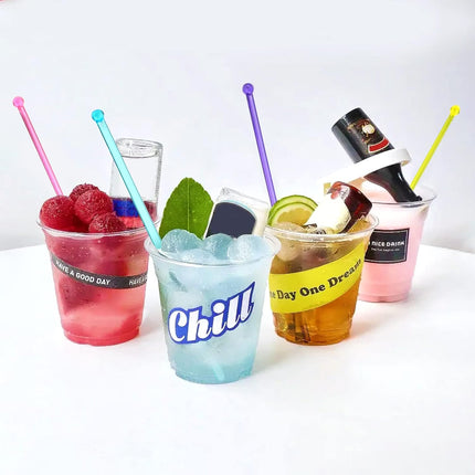 100-PCS 5 Colol Plastic Swizzle Sticks, Crystal Cake Pops, Cocktail Coffee Drink Stirrers, Stir Sticks, 7.24 Inch (Pink, Yellow, Blue, Purple, Green).