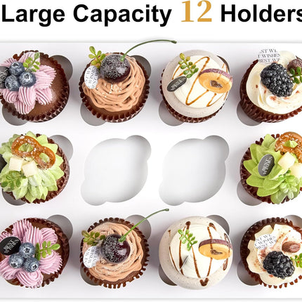 12 Count Cupcake Boxes, 12 Pack White Cupcake Containers with Windows and Inserts, Disposable Cupcake Carriers for Muffins, Treats, Pastries, 13 x 10 x 4 Inches.