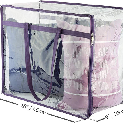 Clear Vinyl Zippered Storage Bags (3-Pack) 40L Sturdy Storage Bags for Sweaters, Blankets, Comforters, Bedding Sets and Much More! (Purple, 18x15x9).
