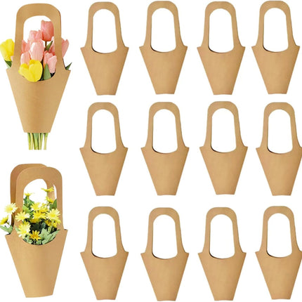 30 Pcs Kraft Paper Flower Wrapping Paper Gift Bags with Handle - Bouquet Gift Bags for Thanksgiving, Birthday, Wedding & Party Favors.