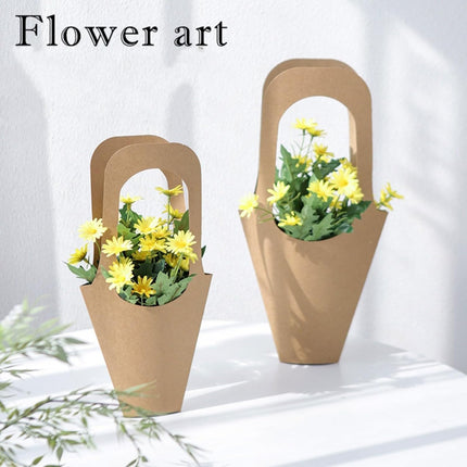 30 Pcs Kraft Paper Flower Wrapping Paper Gift Bags with Handle - Bouquet Gift Bags for Thanksgiving, Birthday, Wedding & Party Favors.