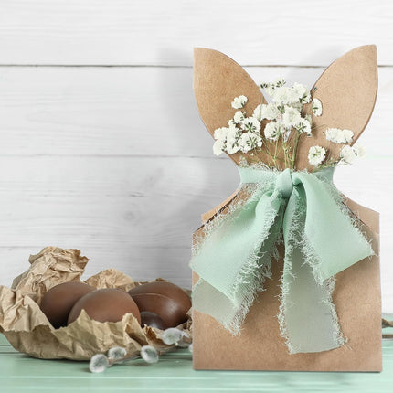 24 Set Boho Bow Easter Bunny Party Favor Bags DIY Bunny Gift Boxes with Neutral Bow Ribbon and Dried Flowers Rustic Paper Rabbit Ears Treat Bags Bulk for Easter Spring (Neutral Pastel).