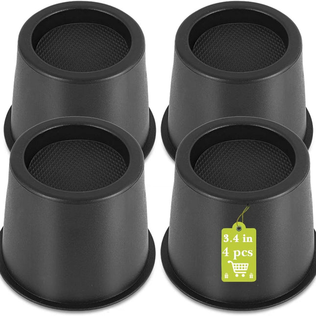 4 Pack Furniture Risers 4 Inch, Bed Risers Heavy Duty for Table Desk Couch Chair Sofa Cabinet Bed Frame Dorm, Round Table Leg Risers Lift Height 3.4", Black.