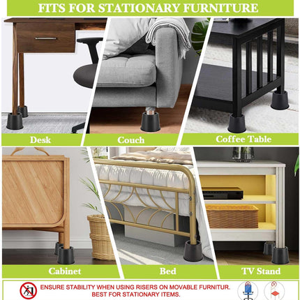 4 Pack Furniture Risers 4 Inch, Bed Risers Heavy Duty for Table Desk Couch Chair Sofa Cabinet Bed Frame Dorm, Round Table Leg Risers Lift Height 3.4", Black.