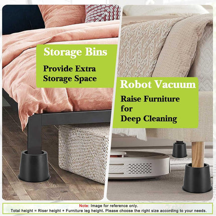 4 Pack Furniture Risers 4 Inch, Bed Risers Heavy Duty for Table Desk Couch Chair Sofa Cabinet Bed Frame Dorm, Round Table Leg Risers Lift Height 3.4", Black.