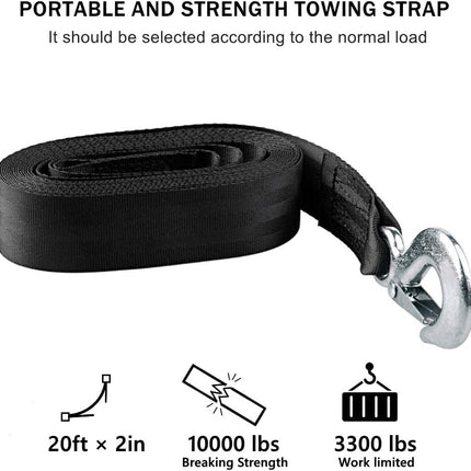 Trailer Winch Strap 2" x 20' with Safety Snap Hook 10000 lbs for Towing Vehicles, Boats and Jet Ski | Polyester | Longer Warranty.