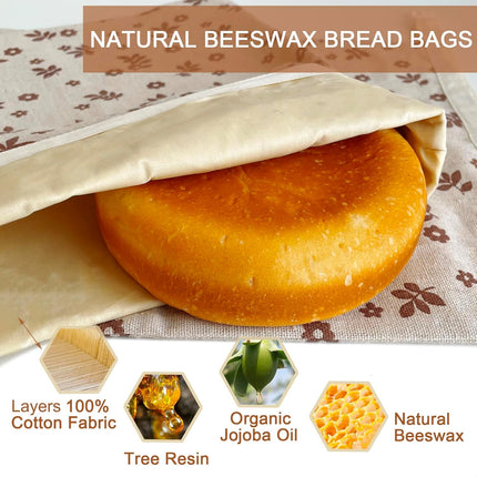 2 Pack Beeswax Bread Bags for Sourdough,Reusable Cotton Beeswax Bag for Homemade Bread,Freezer-Friendly & Freshness Preservation Storage to Keep Fresh.