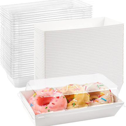 Charcuterie Boxes with Clear Lids, 50 Pack White Bakery Boxes, Cookie Boxes, Small Treat Boxes for Pastry, Sandwich, Cupcakes, Strawberries, Dessert To Go Containers.