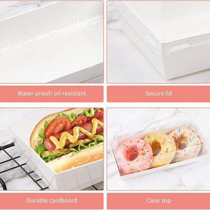 Charcuterie Boxes with Clear Lids, 50 Pack White Bakery Boxes, Cookie Boxes, Small Treat Boxes for Pastry, Sandwich, Cupcakes, Strawberries, Dessert To Go Containers.