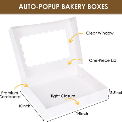 40pcs Cookie Boxes, 14x10x2.5 Inch Auto-Popup Bakery Boxes with Window, for Donuts, Pies, Cakes, Muffins, and Pastries.