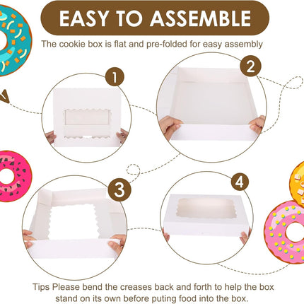 40pcs Cookie Boxes, 14x10x2.5 Inch Auto-Popup Bakery Boxes with Window, for Donuts, Pies, Cakes, Muffins, and Pastries.