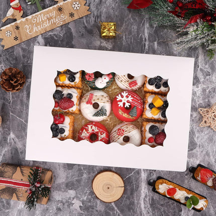 40pcs Cookie Boxes, 14x10x2.5 Inch Auto-Popup Bakery Boxes with Window, for Donuts, Pies, Cakes, Muffins, and Pastries.