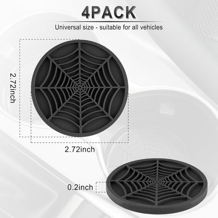 4PCS Spider Web Car Coasters for Cup Holders, Halloween Funny Non-Slip Silicone Insert Ornaments Coasters, Automotive Cupholder Goth Accessories for Men & Women(Black).