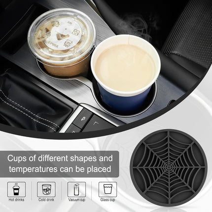 4PCS Spider Web Car Coasters for Cup Holders, Halloween Funny Non-Slip Silicone Insert Ornaments Coasters, Automotive Cupholder Goth Accessories for Men & Women(Black).