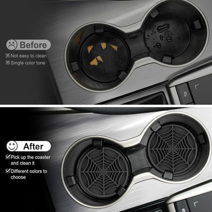 4PCS Spider Web Car Coasters for Cup Holders, Halloween Funny Non-Slip Silicone Insert Ornaments Coasters, Automotive Cupholder Goth Accessories for Men & Women(Black).