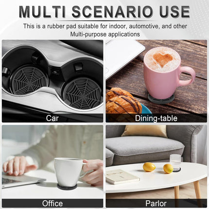 4PCS Spider Web Car Coasters for Cup Holders, Halloween Funny Non-Slip Silicone Insert Ornaments Coasters, Automotive Cupholder Goth Accessories for Men & Women(Black).