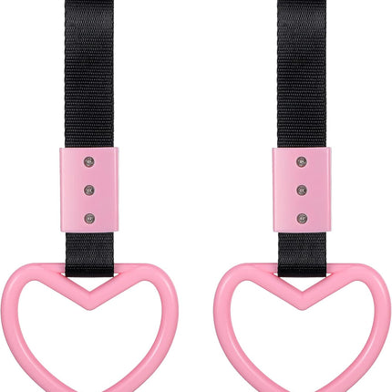 2 Pieces Heart Shaped Car Handle Straps Drift Charm Rear Bumper Warning Ring Decor Subway Bus Broken Heart Handle for Car Interior(Light Pink).