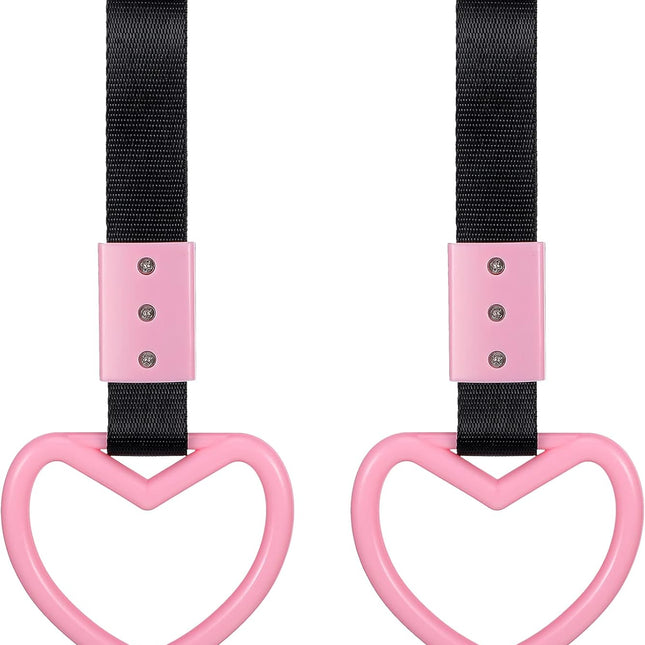 2 Pieces Heart Shaped Car Handle Straps Drift Charm Rear Bumper Warning Ring Decor Subway Bus Broken Heart Handle for Car Interior(Light Pink).