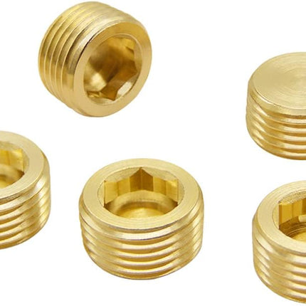 5PCS 1/2" NPT Male Brass Pipe Plug Counter Sunk Internal Hex Thread Pipe Plug.