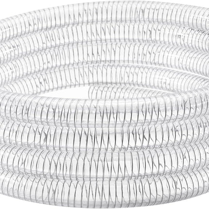 Wire Reinforced Hose 1" id - 10ft Clear High Pressure Suction Line Plastic Vinyl Tubing with Spiral Steel Wire, Drain Water Fuel Powder.