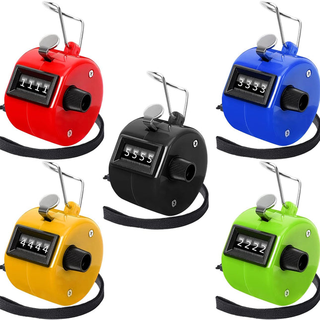 Handheld Mechanical Counter Clicker, 5 Pcs 4-Digital Number Tally Click Counter for School Event Golf Sports Office Stadium.