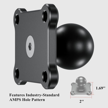 1'' Ball Mount Base with Aluminum Alloy 4-Hole AMPS Square Plate Compatible with RAM Mounts B Size 1 Inch Ball Double Socket Arm.