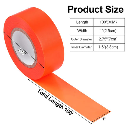 5 Pack Orange Flagging Marking Tape, 1" x 100′ Non-Adhesive Survey Ribbon Rolls, Fade-Resistant Tapes for Hunting Trail, Tree, Boundaries and Hazardous Areas (Orange).