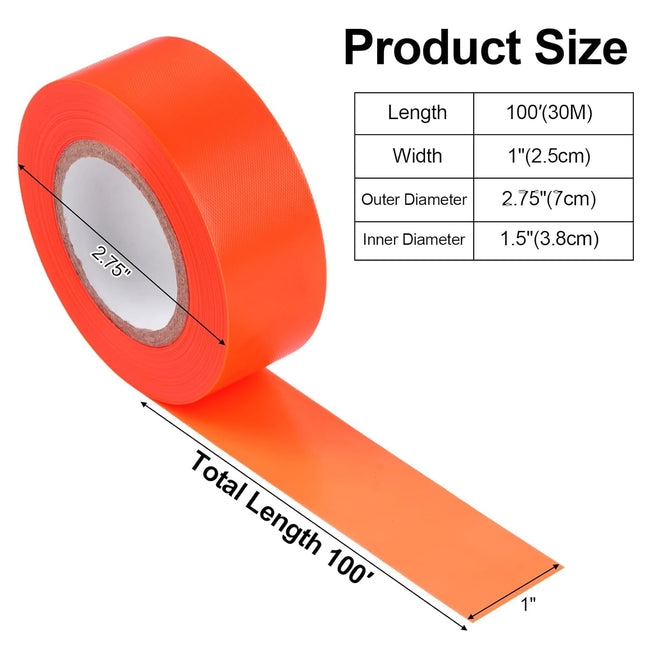5 Pack Orange Flagging Marking Tape, 1" x 100′ Non-Adhesive Survey Ribbon Rolls, Fade-Resistant Tapes for Hunting Trail, Tree, Boundaries and Hazardous Areas (Orange).