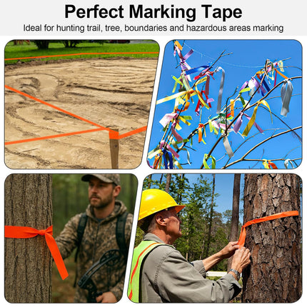 5 Pack Orange Flagging Marking Tape, 1" x 100′ Non-Adhesive Survey Ribbon Rolls, Fade-Resistant Tapes for Hunting Trail, Tree, Boundaries and Hazardous Areas (Orange).