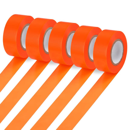 5 Pack Orange Flagging Marking Tape, 1" x 100′ Non-Adhesive Survey Ribbon Rolls, Fade-Resistant Tapes for Hunting Trail, Tree, Boundaries and Hazardous Areas (Orange).