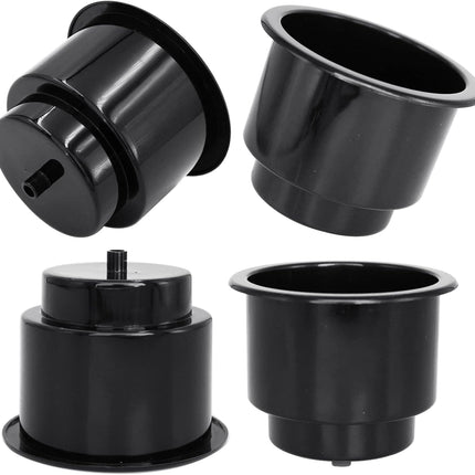 Black Plastic Cup Drink Holder Insert with Drain for Marine Boat RV Camper, 4PCS.