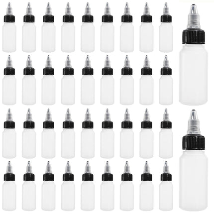 40 Pack 1oz Dispensing Bottles, Boston Round HDPE Plastic Bottle with Twist Top Cap, Empty Plastic Squeeze Bottle.