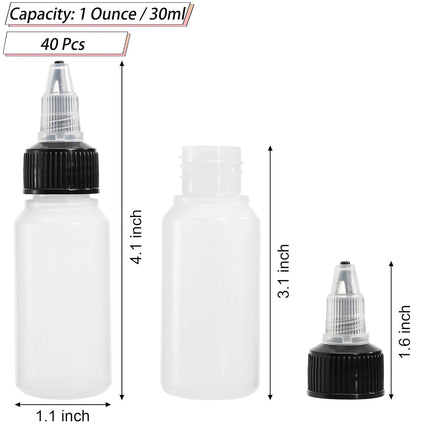 40 Pack 1oz Dispensing Bottles, Boston Round HDPE Plastic Bottle with Twist Top Cap, Empty Plastic Squeeze Bottle.