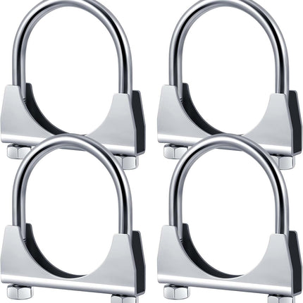 4 Pcs 2-1/2" Exhaust Clamp Heavy Duty U-bolt Exhaust Clamp - Saddle Design Muffler Pipe Connector, Tip Hook Clip, Galvanized Iron, Fits 2.5" Od Pipes.