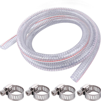 10FT 3/4" ID x 1" OD Steel Wire Suction Hose PVC Reinforced Tubing High Pressure Flexible Vinyl Hose Heavy Duty Clear Vacuum Suction Tube for Dust Collection Drain Fuel.