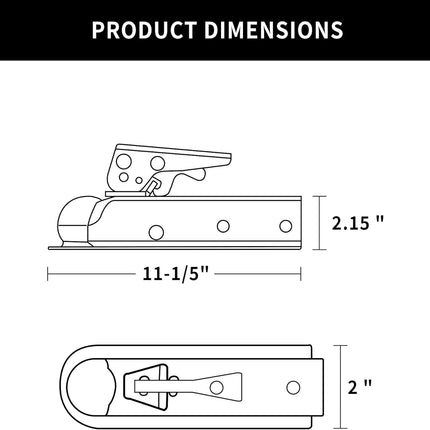 Straight Trailer Tongue Coupler for 2" Ball, 2" Channel Width Trailer Coupler 3,500LBS.