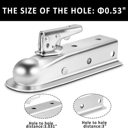 Straight Trailer Tongue Coupler for 2" Ball, 2" Channel Width Trailer Coupler 3,500LBS.