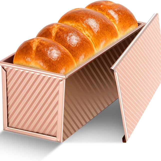 Pullman Loaf Pan with Lid, 13x4 inch, Premium 2.2LB Nonstick Sandwich Bread Loaf Pan for Homemade Sourdough Bread, Heavy Duty Carbon Steel Corrugated Toast Box with Cover for Baking, Bakeware