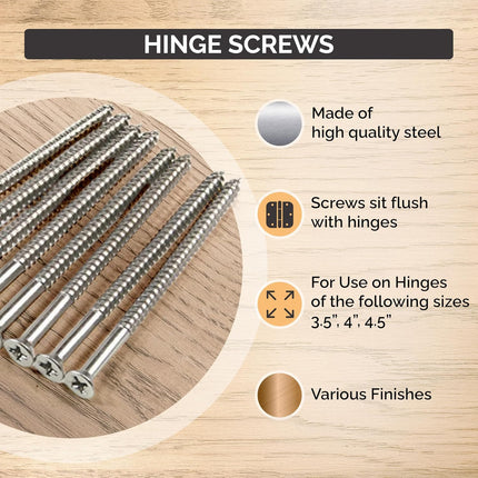 Satin Nickel Wood Screws, Heavy-Duty Screws for Doors, Cabinets, Furniture & DIY Projects (9 x 3 Inch – 24 Pack).